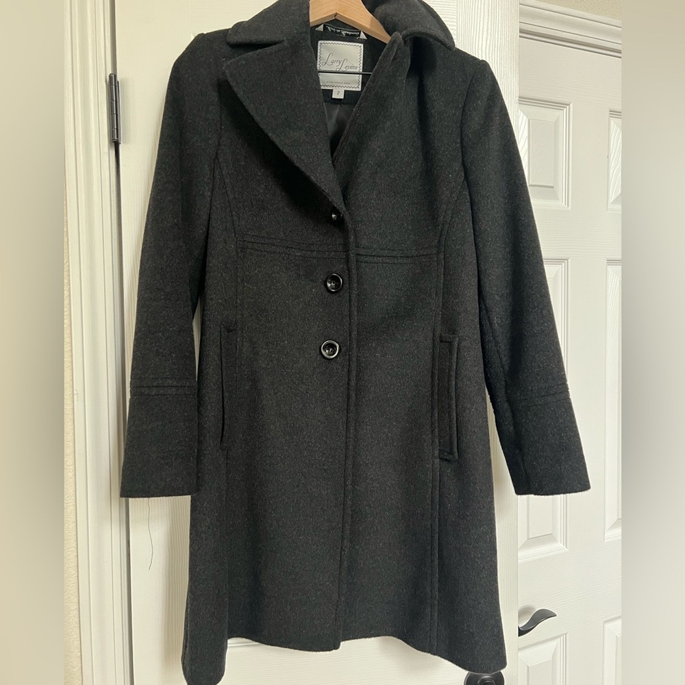 Larry Levine Dark Gray Long Dress Wool Coat Size 2